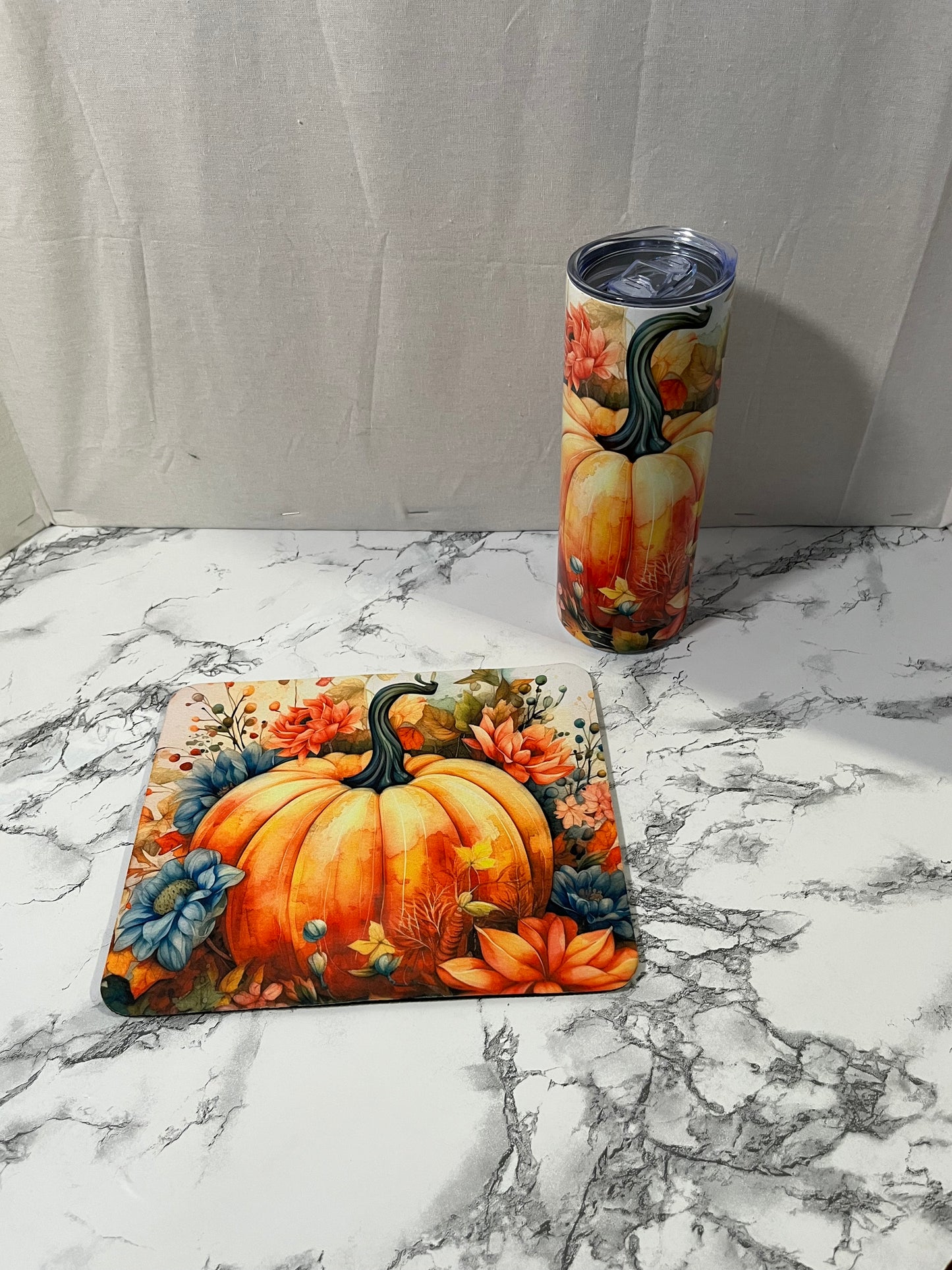 Fall Pumpkin tumbler and mouse pad set